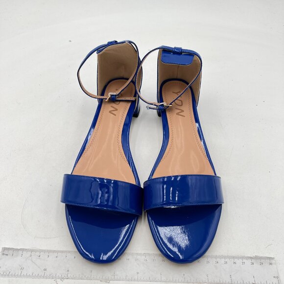 YDN Blue Block Low Heel Sandals Open Toe Ankle Strap Patent Comfortable Shoes - Picture 3 of 8